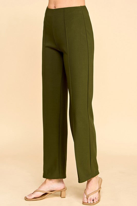 YC405X PLUS SIZE SOLID PLEATED STRAIGHT PANTS