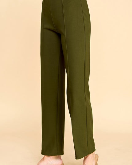 YC405 SOLID PLEATED STRAIGHT PANTS