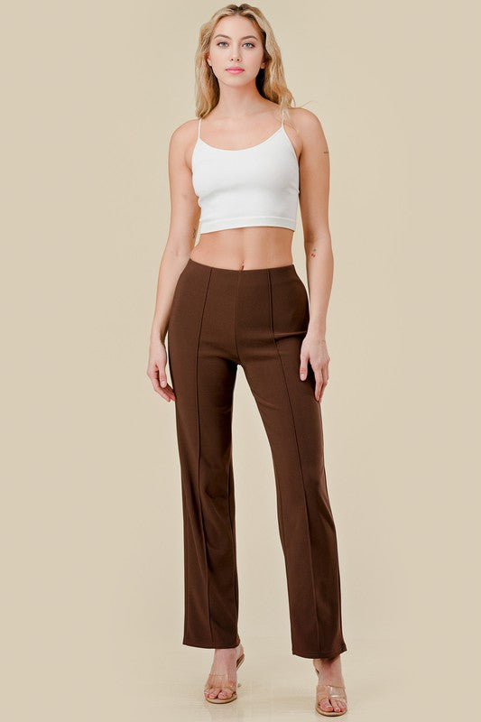 YC405 SOLID PLEATED STRAIGHT PANTS