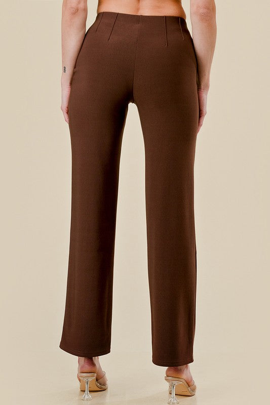 YC405X PLUS SIZE SOLID PLEATED STRAIGHT PANTS