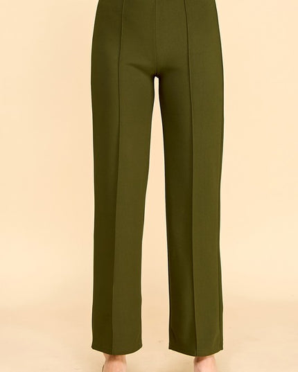 YC405 SOLID PLEATED STRAIGHT PANTS