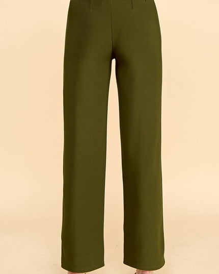 YC405 SOLID PLEATED STRAIGHT PANTS
