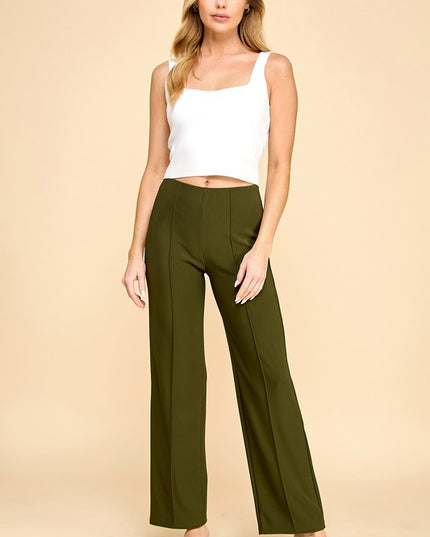 YC405X PLUS SIZE SOLID PLEATED STRAIGHT PANTS