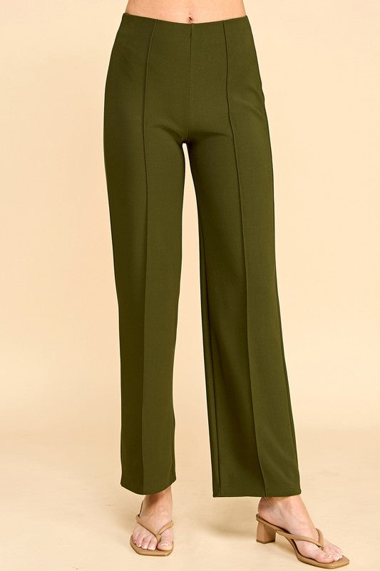 YC405 SOLID PLEATED STRAIGHT PANTS