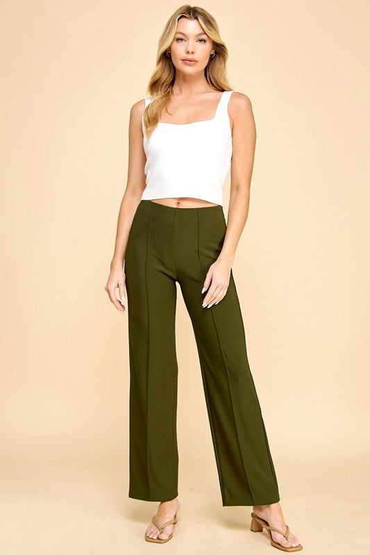 YC405 SOLID PLEATED STRAIGHT PANTS
