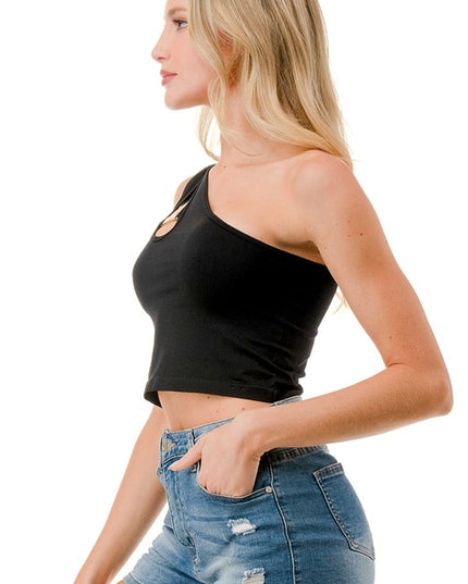 One Shoulder Cutout Tank Top – Fitted Stretch Top