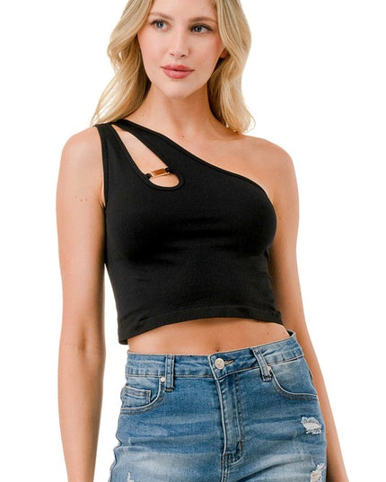 One Shoulder Cutout Tank Top – Fitted Stretch Top