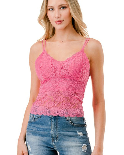 LB-11L PLUS FLORAL LACE DOUBLE STRAP TANK TOP