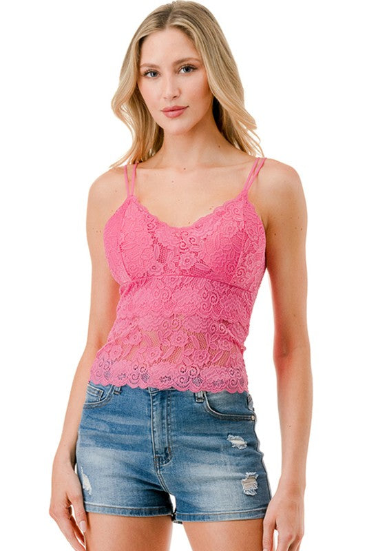 LB-11L PLUS FLORAL LACE DOUBLE STRAP TANK TOP