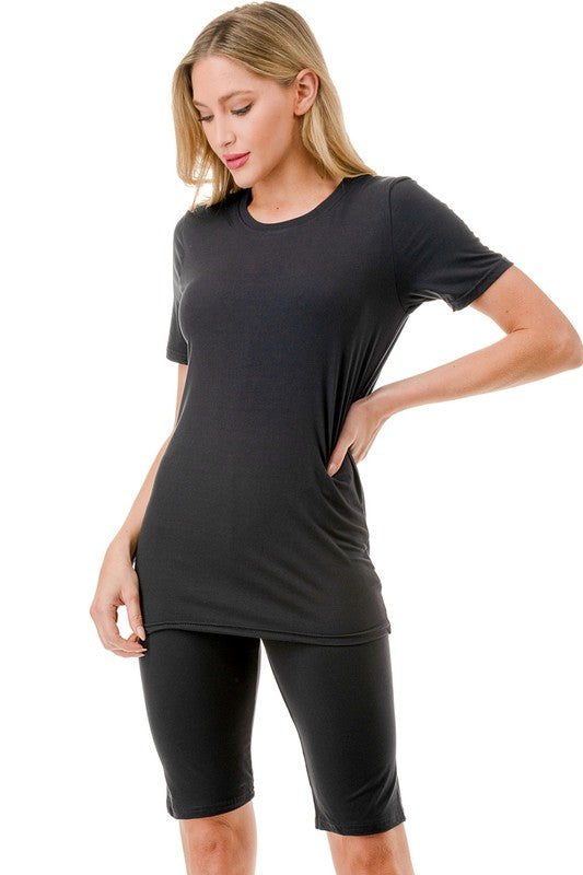 SET-501 SOLID BOYFRIEND TOP & BIKER SHORT SET