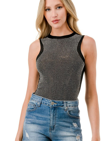 BST20 RHINESTONED MESH BODYSUITS