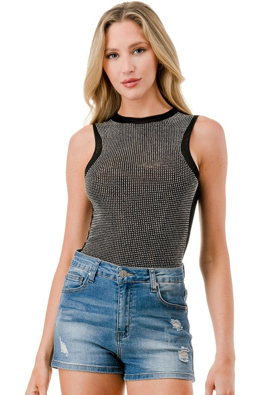 BST20 RHINESTONED MESH BODYSUITS