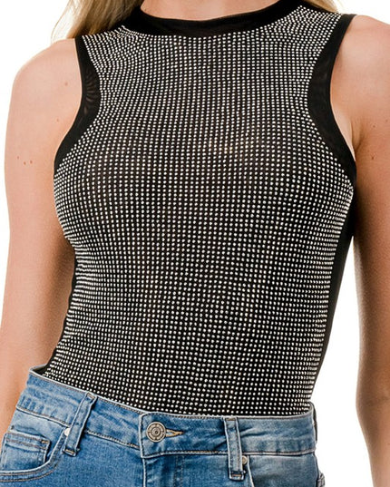 BST20 RHINESTONED MESH BODYSUITS