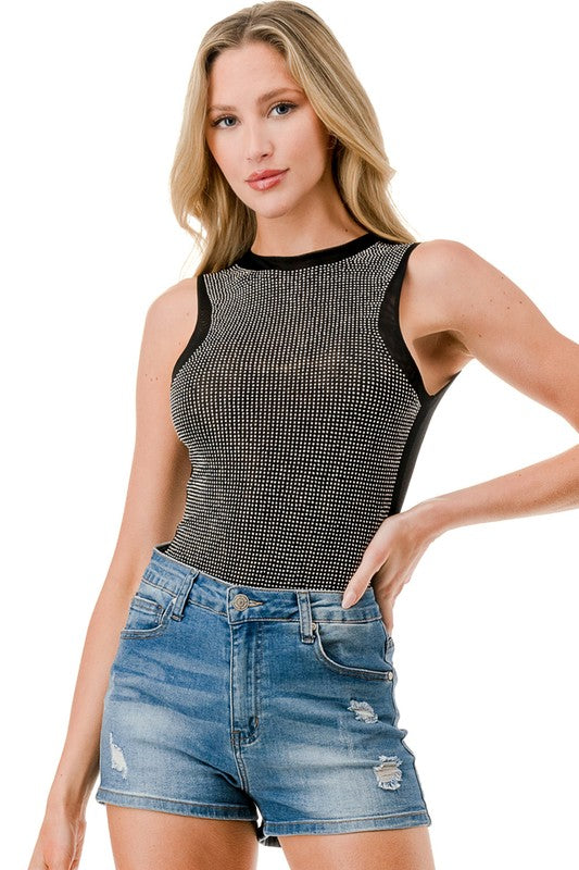 BST20 RHINESTONED MESH BODYSUITS
