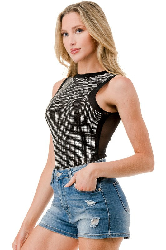 BST20 RHINESTONED MESH BODYSUITS