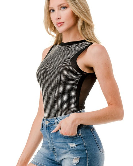 BST20 RHINESTONED MESH BODYSUITS