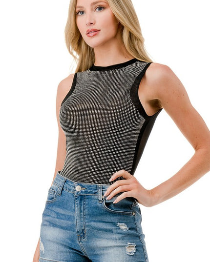 BST20 RHINESTONED MESH BODYSUITS