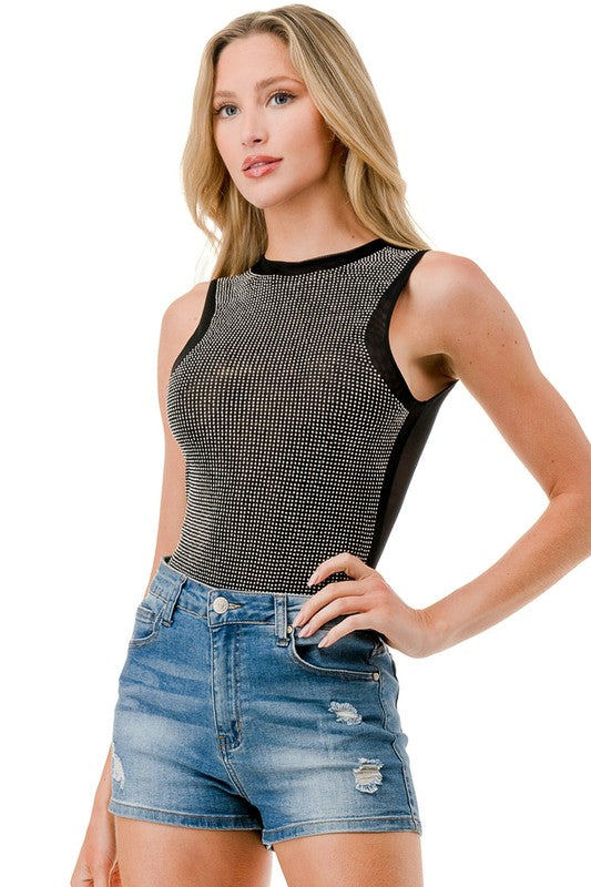BST20 RHINESTONED MESH BODYSUITS