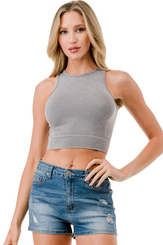 NT120MW Mineral Wash Ribbed Crop Tank – Soft Stretch Fitted Top
