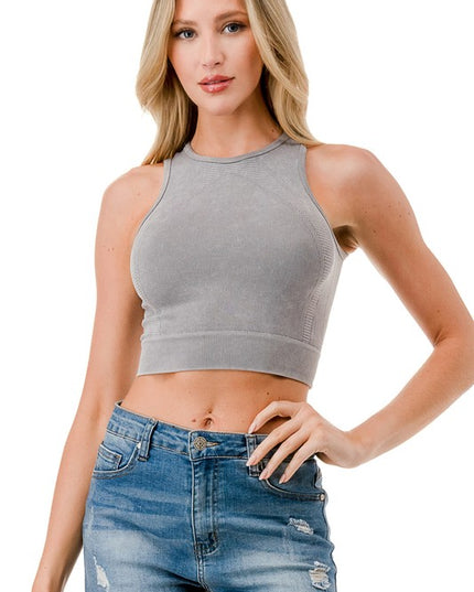 Mineral Wash Ribbed Crop Tank – Soft Stretch Fitted Top