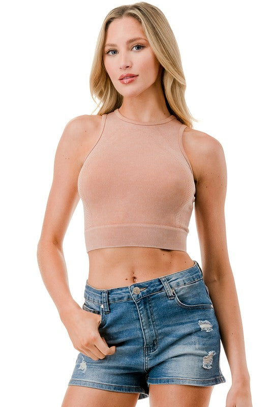 NT120MW Mineral Wash Ribbed Crop Tank – Soft Stretch Fitted Top