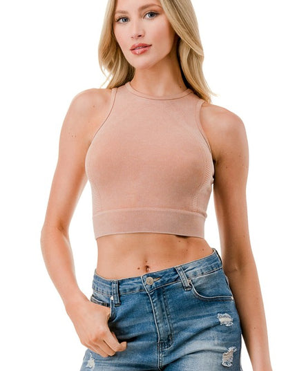 Mineral Wash Ribbed Crop Tank – Soft Stretch Fitted Top