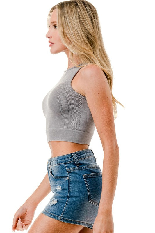 NT120MW Mineral Wash Ribbed Crop Tank – Soft Stretch Fitted Top