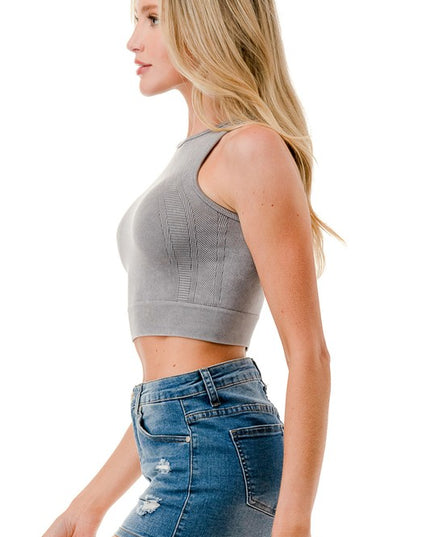 Mineral Wash Ribbed Crop Tank – Soft Stretch Fitted Top