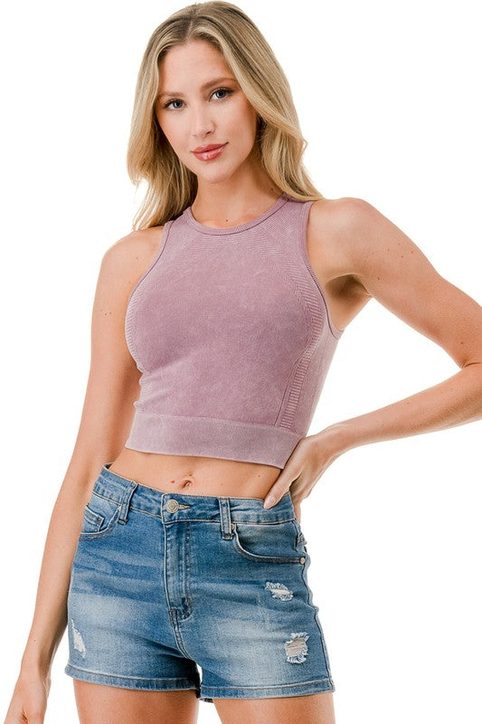 NT120MW Mineral Wash Ribbed Crop Tank – Soft Stretch Fitted Top