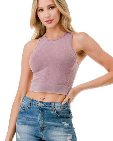 Mineral Wash Ribbed Crop Tank – Soft Stretch Fitted Top