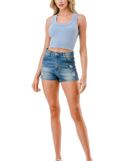 NT113MW MINERAL WASH CROP TANK TOP