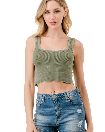 NT116MW MINERAL WASH SQUARE NECK CROP TANK TOP