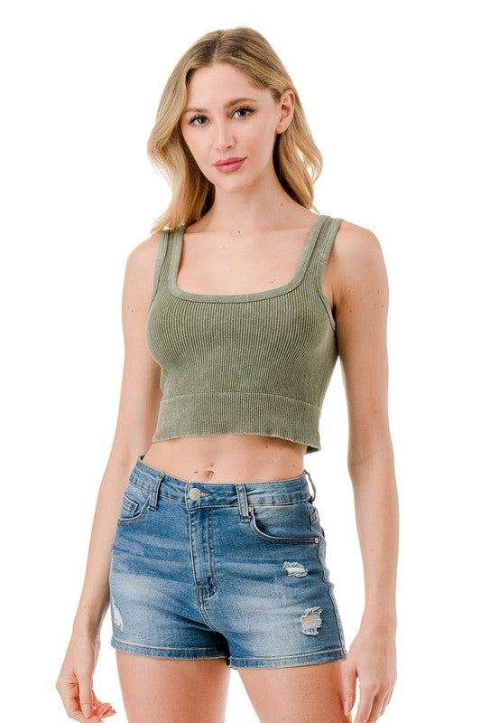 NT116MW MINERAL WASH SQUARE NECK CROP TANK TOP