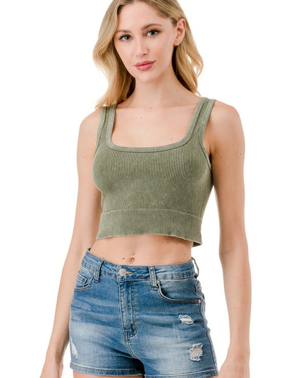 NT116MW MINERAL WASH SQUARE NECK CROP TANK TOP
