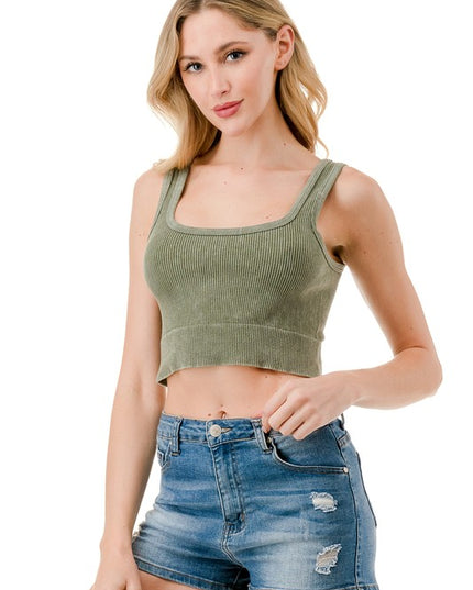 NT116MW MINERAL WASH SQUARE NECK CROP TANK TOP