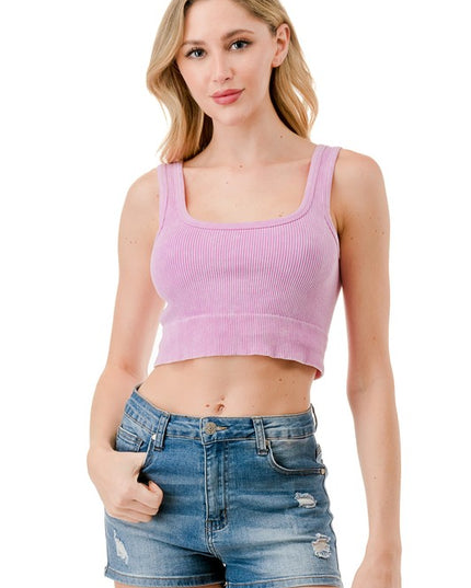 NT116MW MINERAL WASH SQUARE NECK CROP TANK TOP
