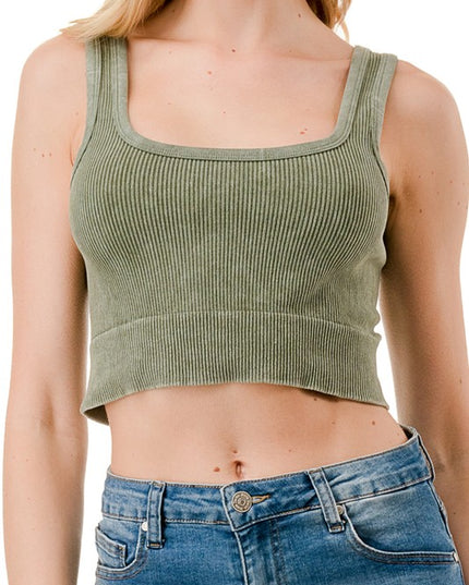 NT116MW MINERAL WASH SQUARE NECK CROP TANK TOP
