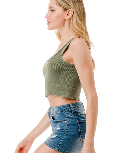 NT116MW MINERAL WASH SQUARE NECK CROP TANK TOP