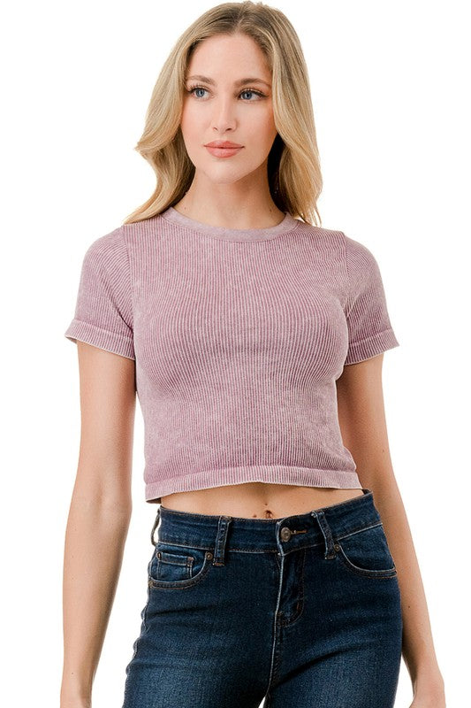 NT101MW Mineral Wash Short Sleeve Crop Top – Vintage Washed Tee