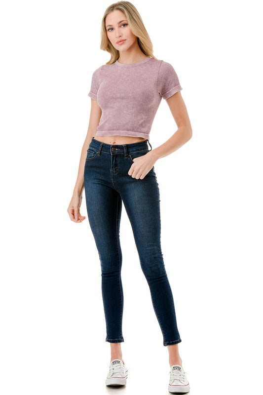 NT101MW Mineral Wash Short Sleeve Crop Top – Vintage Washed Tee