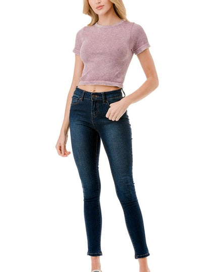 Mineral Wash Short Sleeve Crop Top – Vintage Washed Tee