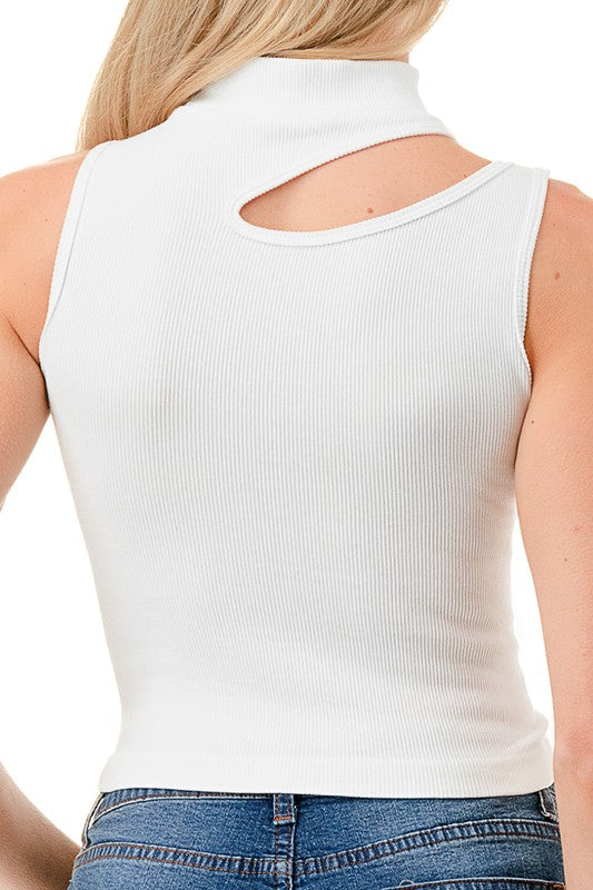 NT1007 SEAMLESS CUTOUT MOCK NECK TOP