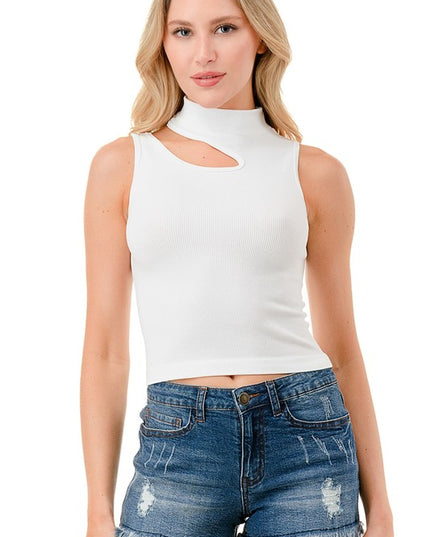 NT1007 SEAMLESS CUTOUT MOCK NECK TOP
