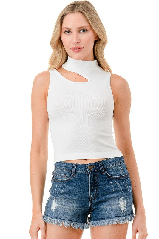 NT1007 SEAMLESS CUTOUT MOCK NECK TOP