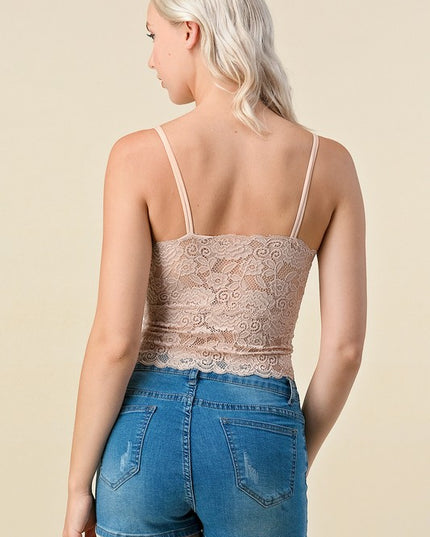 LB-11L PLUS FLORAL LACE DOUBLE STRAP TANK TOP