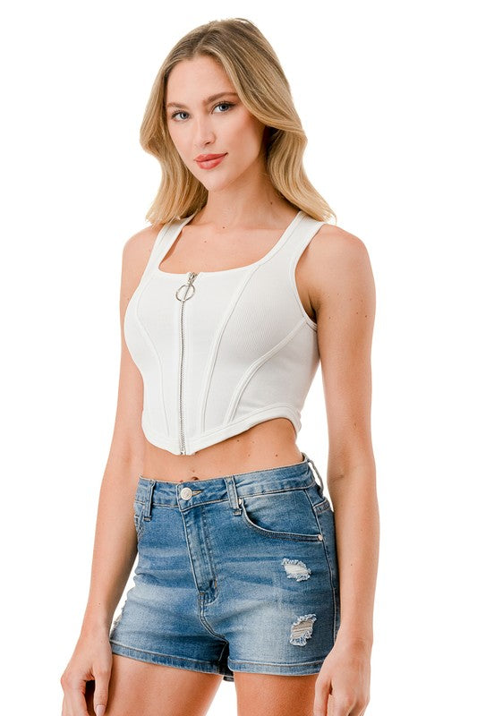 NT86 FULL ZIPPER CROP TANK TOP