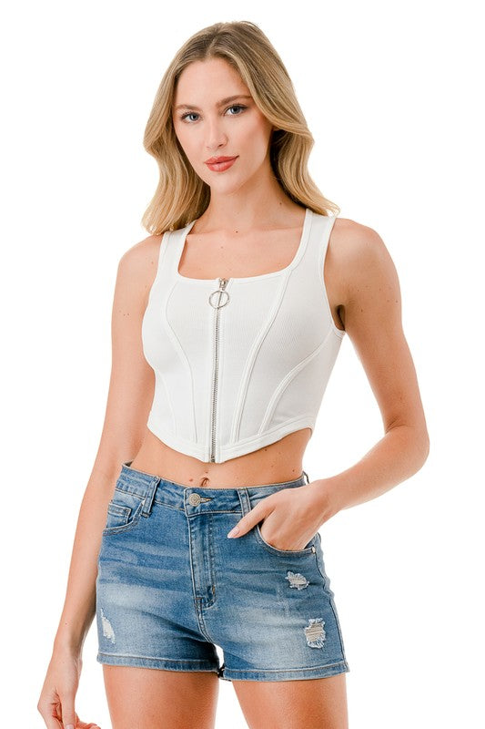NT86 FULL ZIPPER CROP TANK TOP