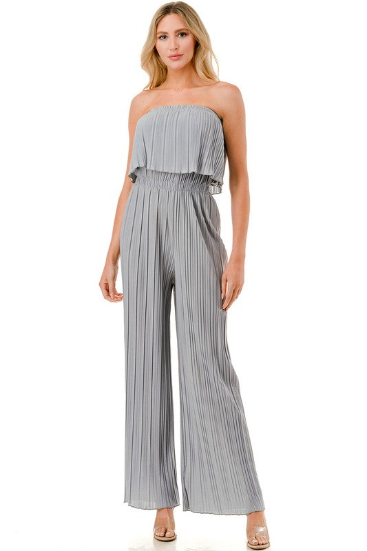 Pleated Jumpsuit – Wide Leg Sleeveless Flowy Fit