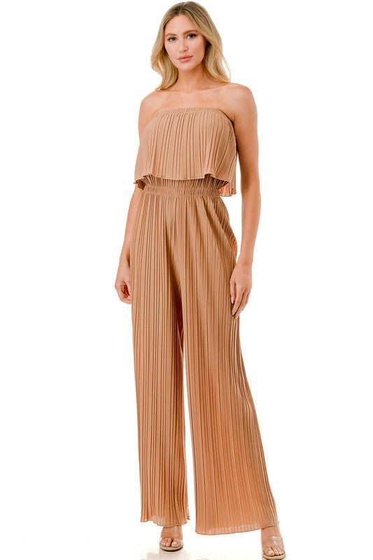 Pleated Jumpsuit – Wide Leg Sleeveless Flowy Fit