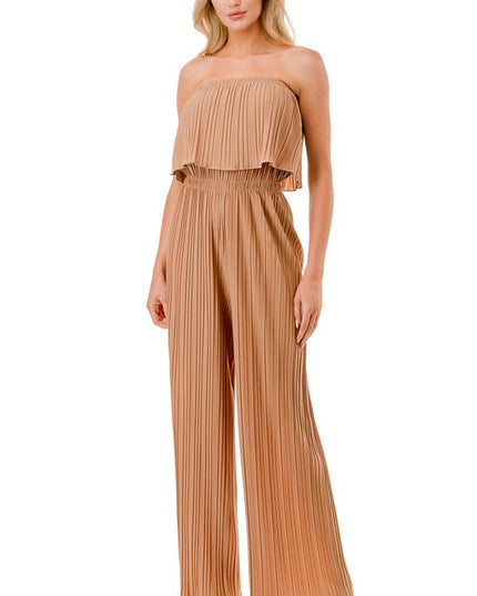 Pleated Jumpsuit – Wide Leg Sleeveless Flowy Fit
